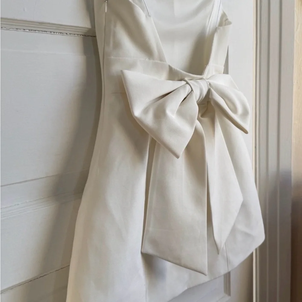 Zara White Bow Mini Dress - Picture 6 of 8